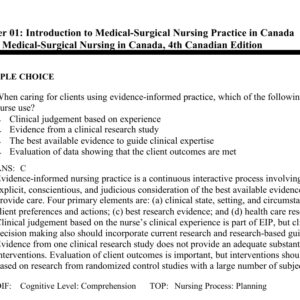 Test bank Medical Surgical Nursing in Canada, 4th Canadian Edition
